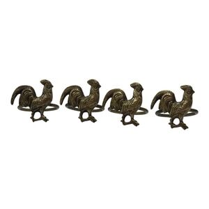 4 Vintage Brass Rooster‎ Design Napkin Rings Farm Bird Chicken Decor
